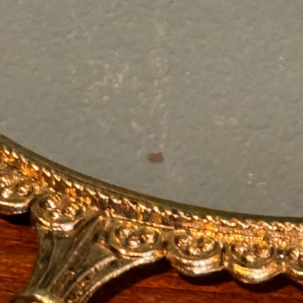 Vintage Gold Tone metal hand held double sided mirror